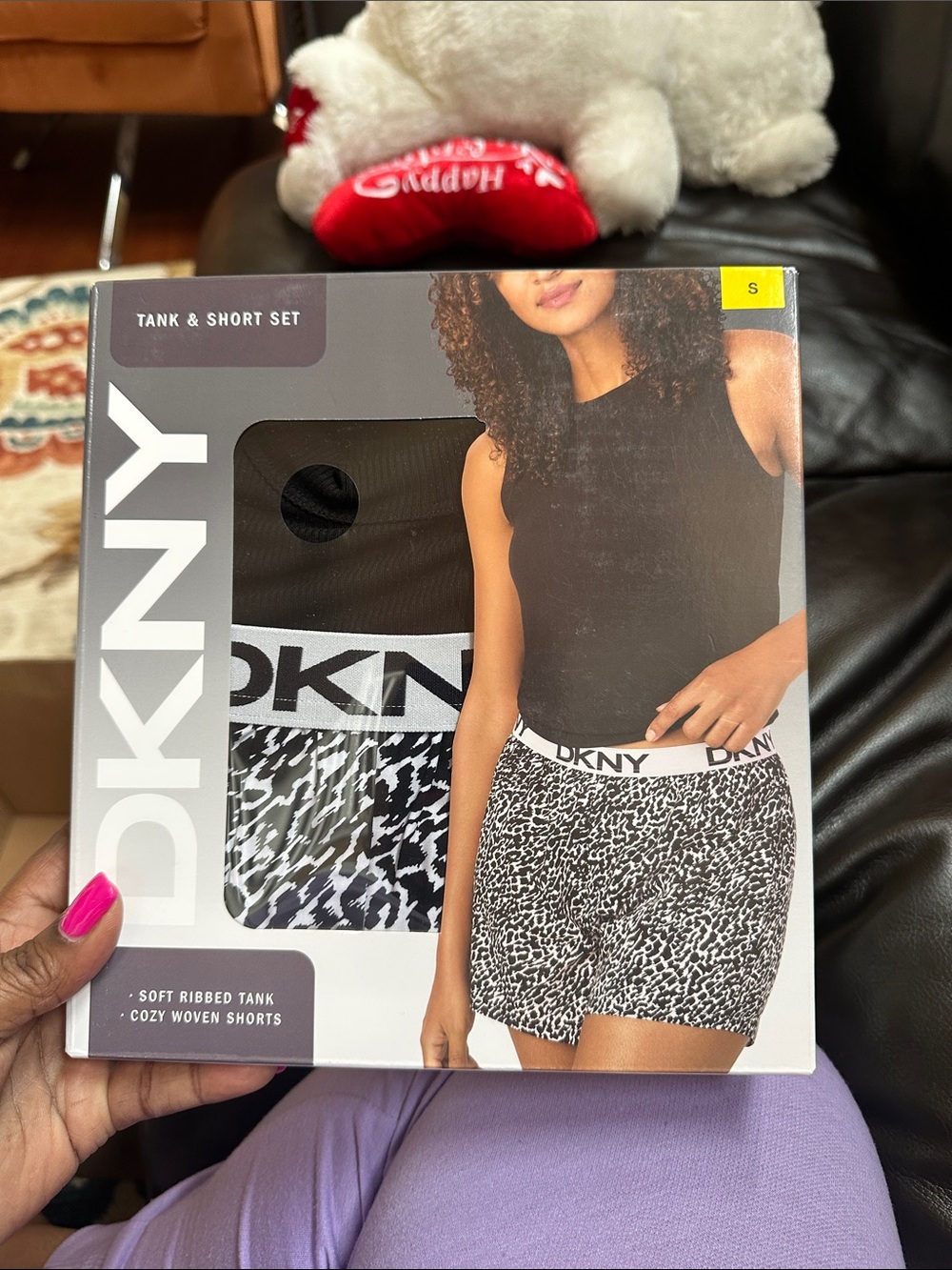 DKNY Black Tank with Black & White Animal Print Shorts Set